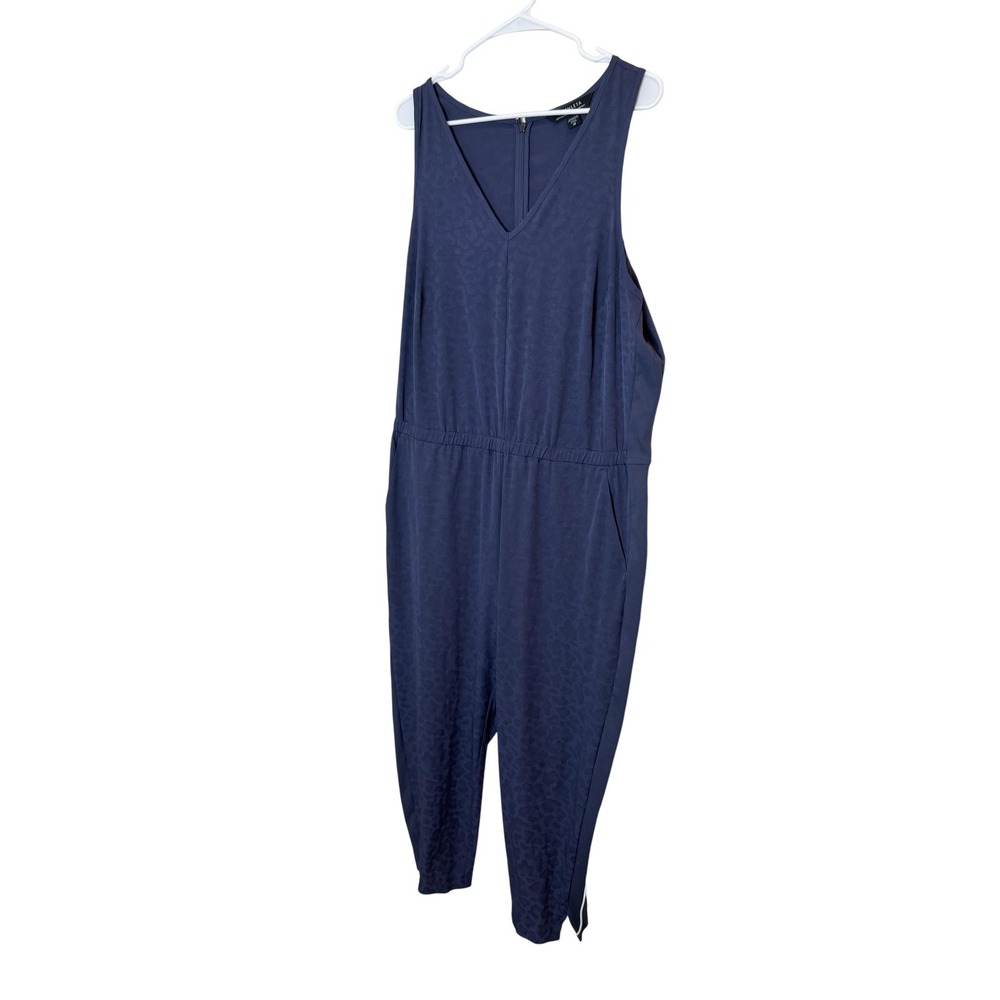 Athleta Jumpsuit Womens 18 Blue‎ Brooklyn Textured Sleeveless V Neck Pockets